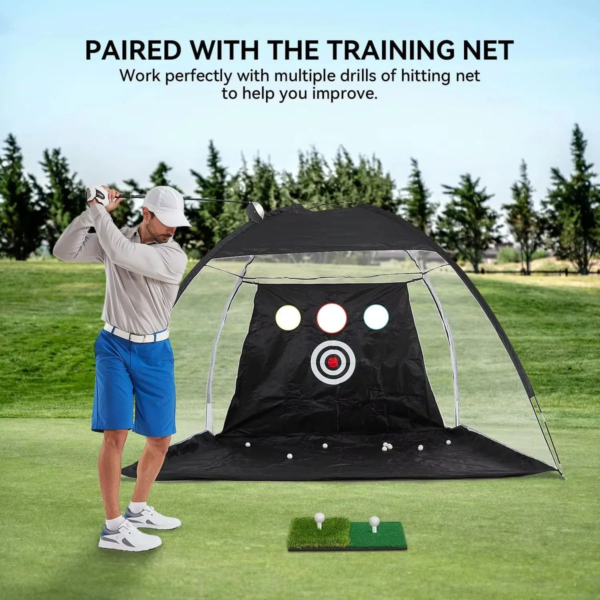 Golf Practice Mat Realistic Turf & Integrated Tee