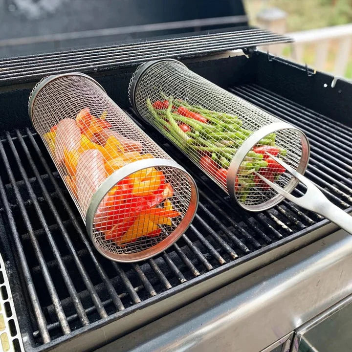 Grill Basket 360° Rotating Movable Door Stainless Steel