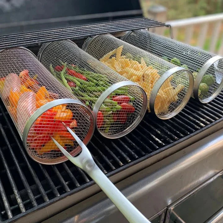 Grill Basket 360° Rotating Movable Door Stainless Steel