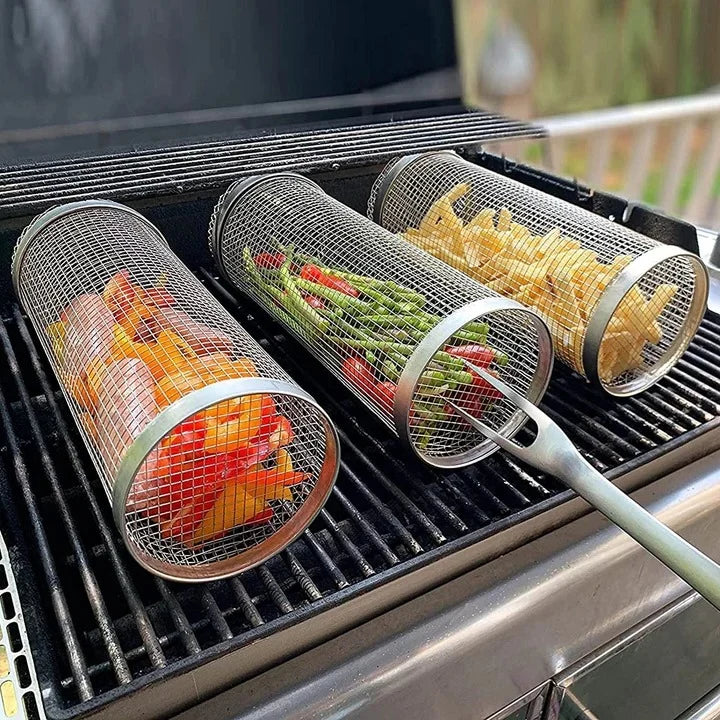 Grill Basket 360° Rotating Movable Door Stainless Steel
