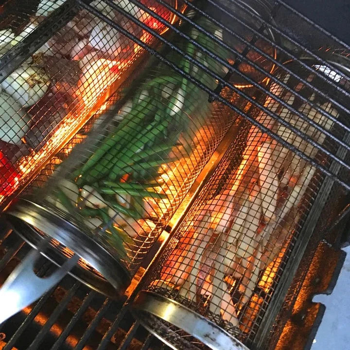 Grill Basket 360° Rotating Movable Door Stainless Steel