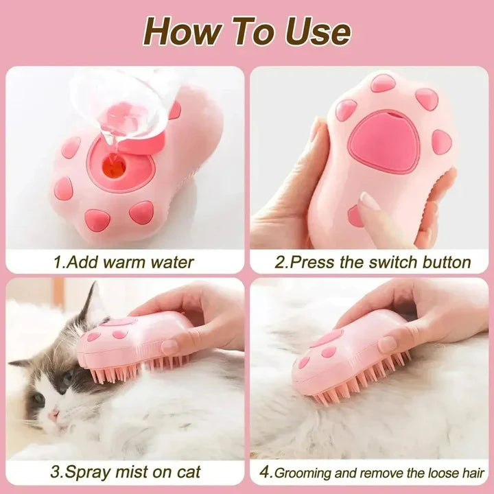 Grooming Brush 3-in-1 Steam Silicone Bristles Rechargeable
