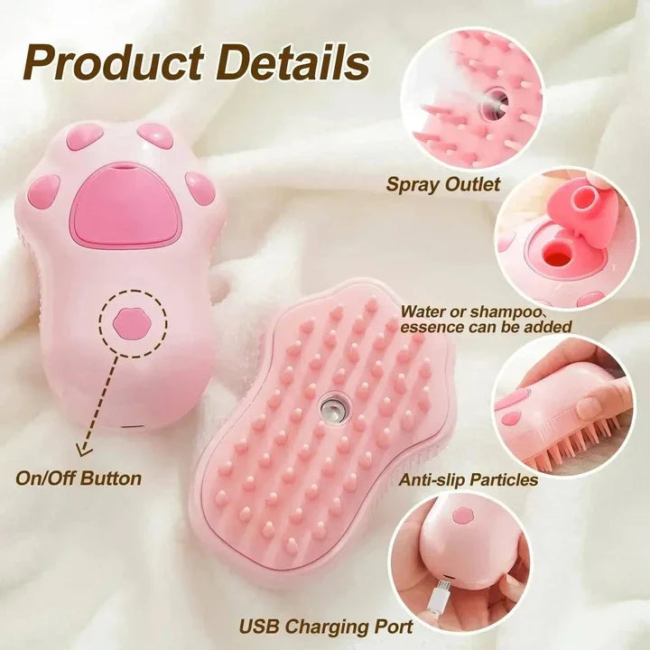 Grooming Brush 3-in-1 Steam Silicone Bristles Rechargeable