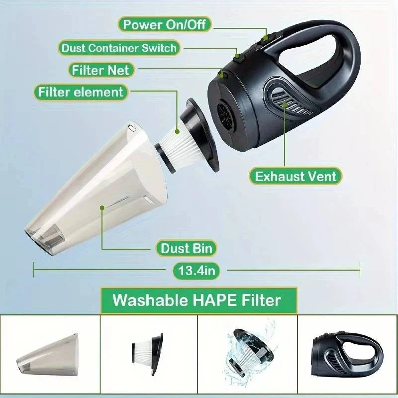 Handheld Car Vacuum 12V Corded High Suction Washable HEPA