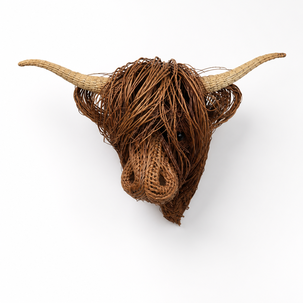 Highland Cow Head Woven Strand Wall Sculpture (30 x 20 x 12 cm)