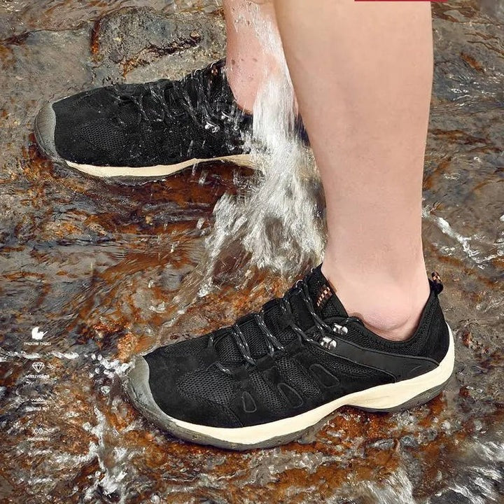 Hiking Shoes Waterproof Leather Mesh Deep Tread