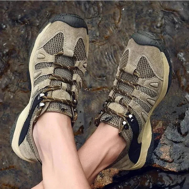 Hiking Shoes Waterproof Leather Mesh Deep Tread
