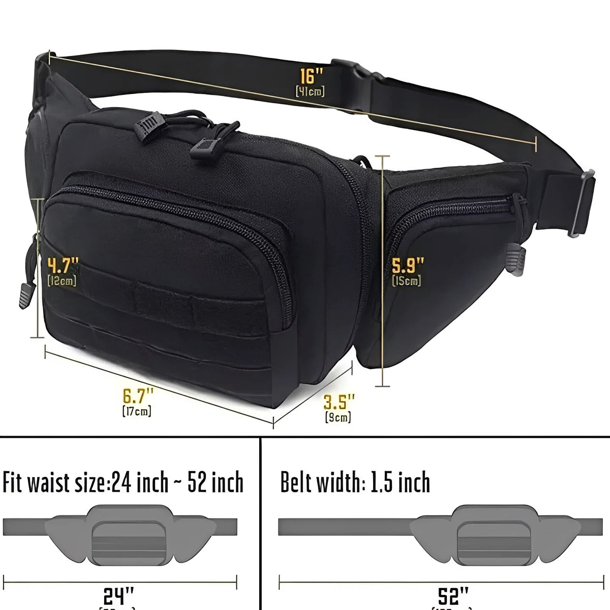 Hip Pack Water-Resistant Nylon Multiple Zippered Pockets