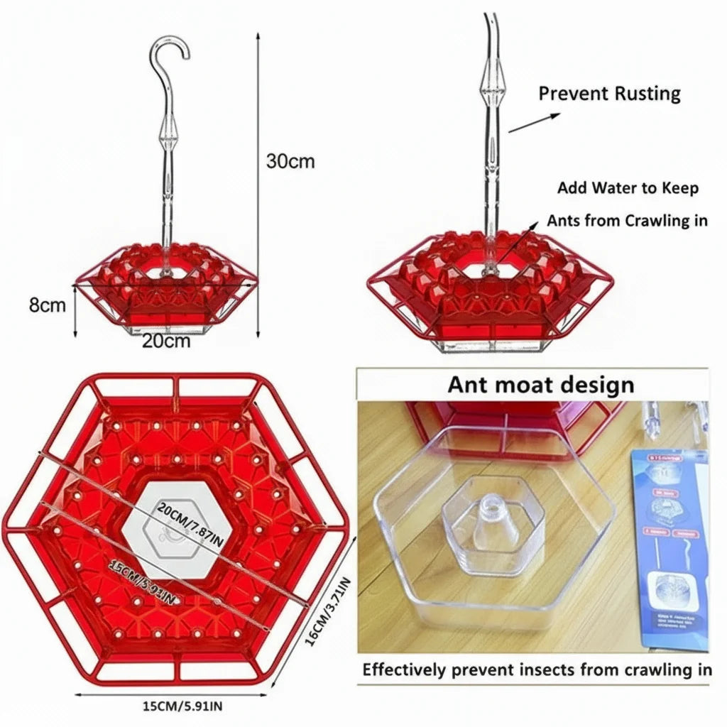Hummingbird Feeder Built-In Ant Moat Leak-Resistant 24 Oz Glass