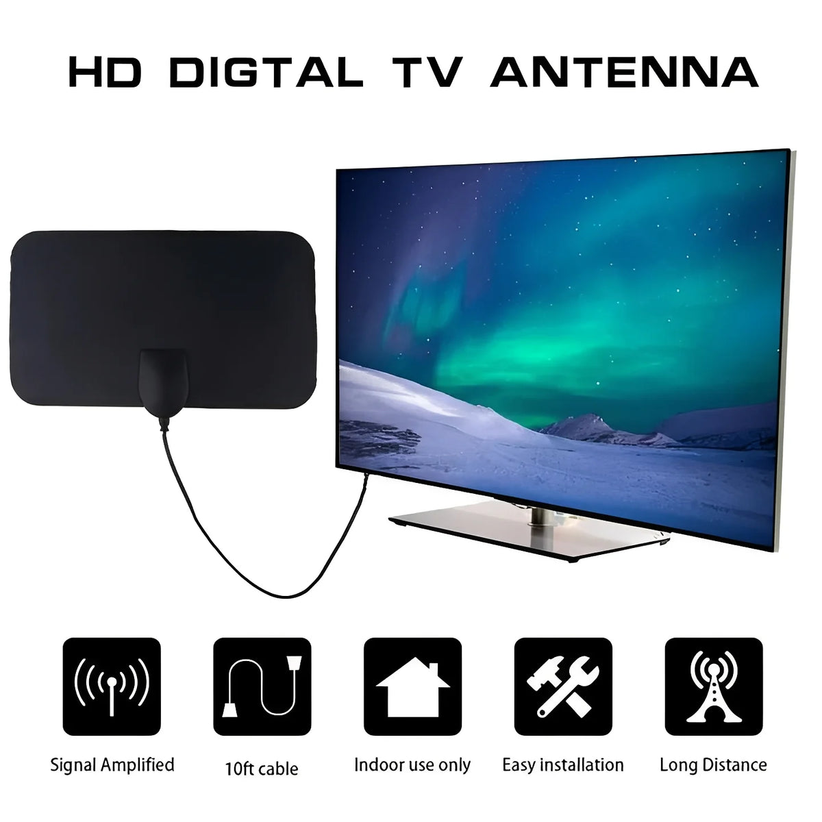 Indoor TV Antenna 50-Mile Range VHF & UHF Peel-And-Stick