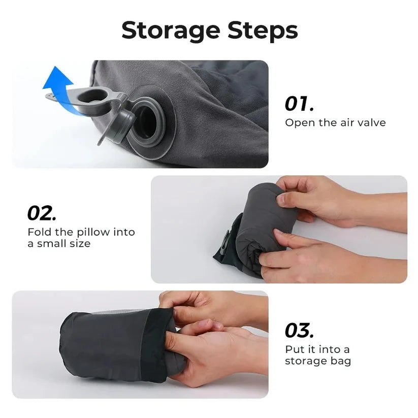 Inflatable Camping Pillow Adjustable Loft & Removable Velour Cover