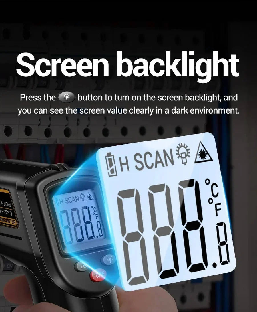 Infrared Thermometer Contactless Instant Read Backlit LCD