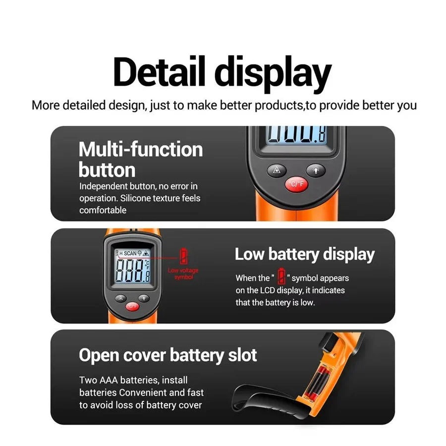 Infrared Thermometer Contactless Instant Read Backlit LCD