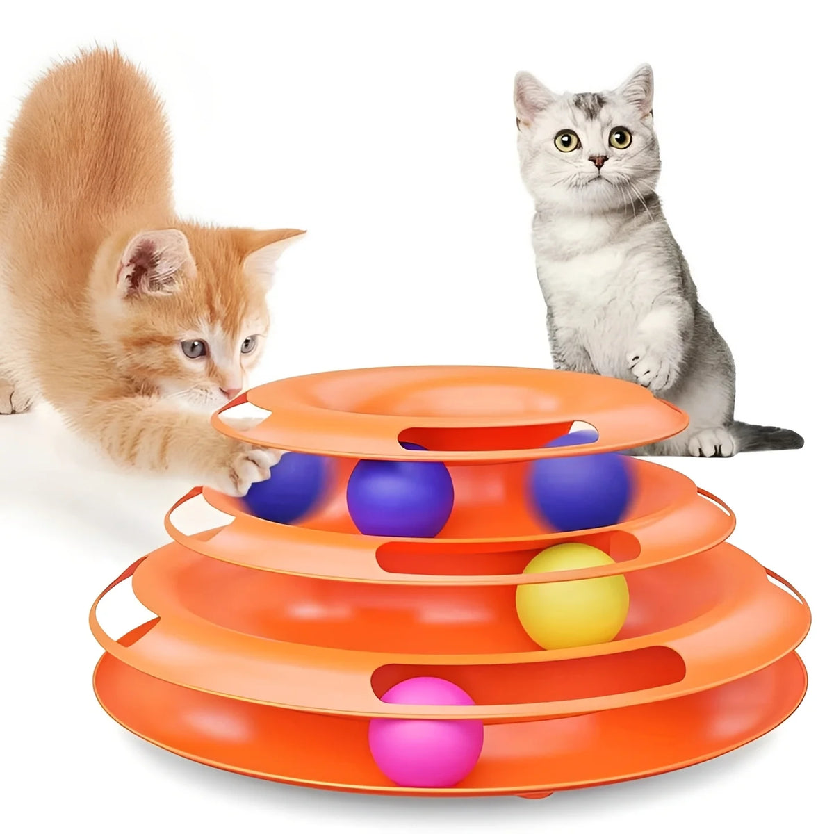 Interactive Cat Toy 3-Tier Ball Track & Non-Slip Base
