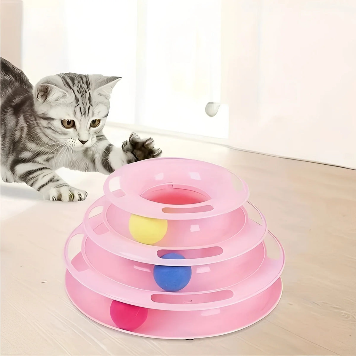 Interactive Cat Toy 3-Tier Ball Track & Non-Slip Base