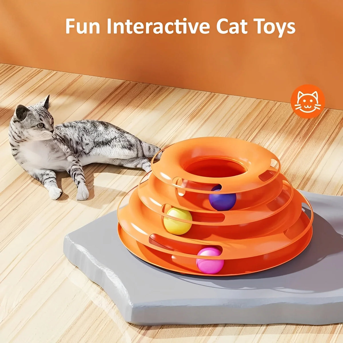 Interactive Cat Toy 3-Tier Ball Track & Non-Slip Base