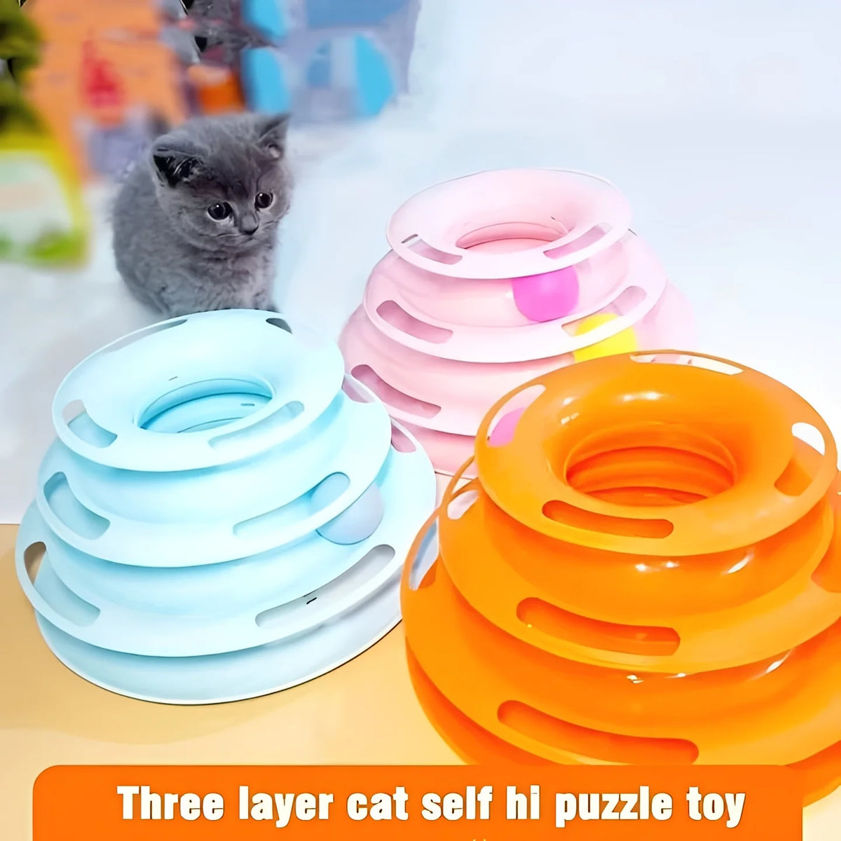 Interactive Cat Toy 3-Tier Ball Track & Non-Slip Base