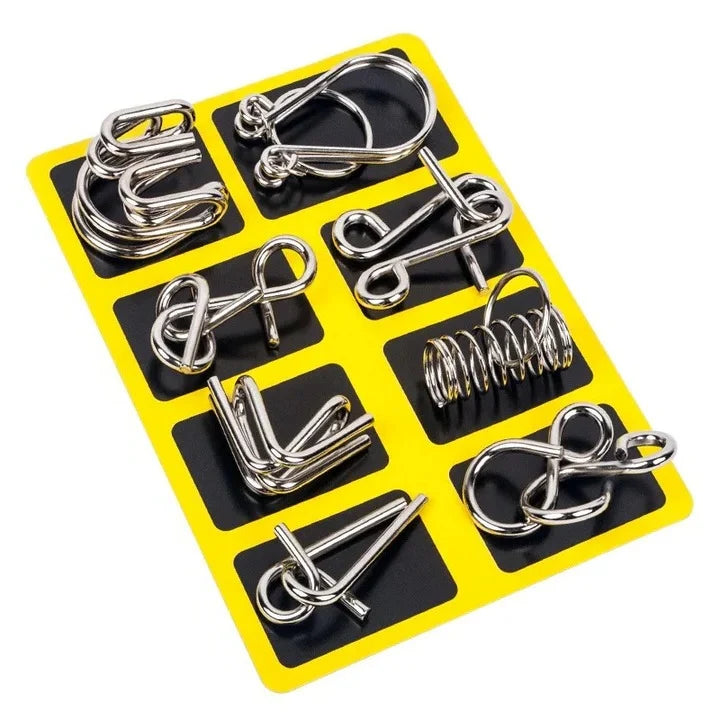 Interlocking Puzzle Set Metal 8-Piece With Solution Guide
