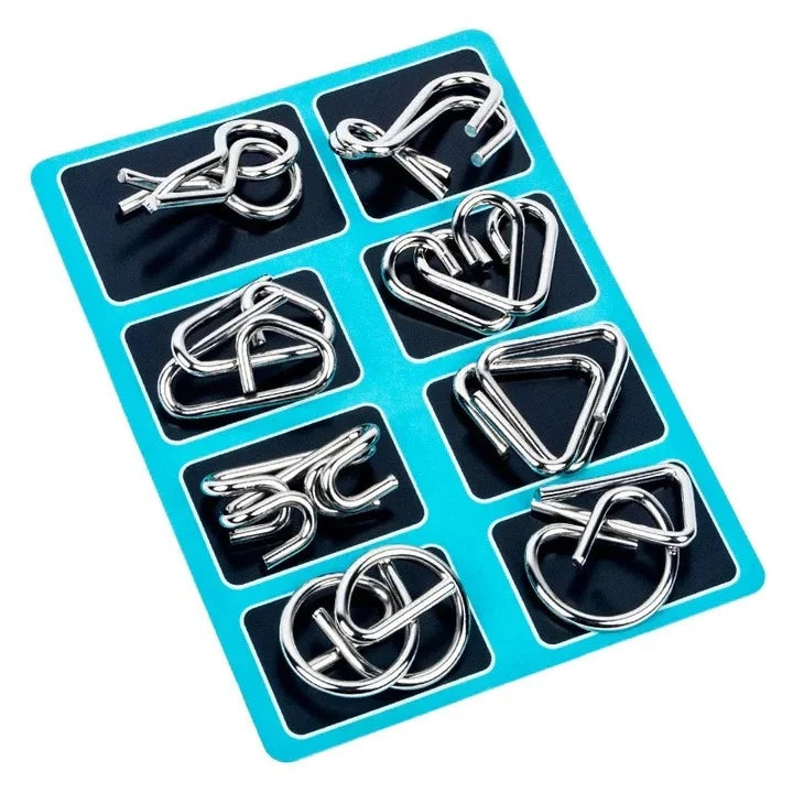 Interlocking Puzzle Set Metal 8-Piece With Solution Guide
