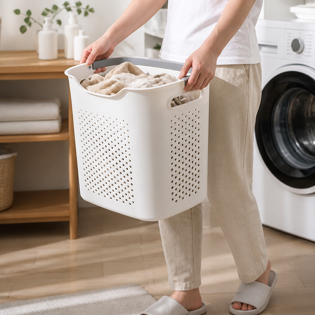 Japanese Style Laundry Basket With Cutout Handles (Perforated Sides)