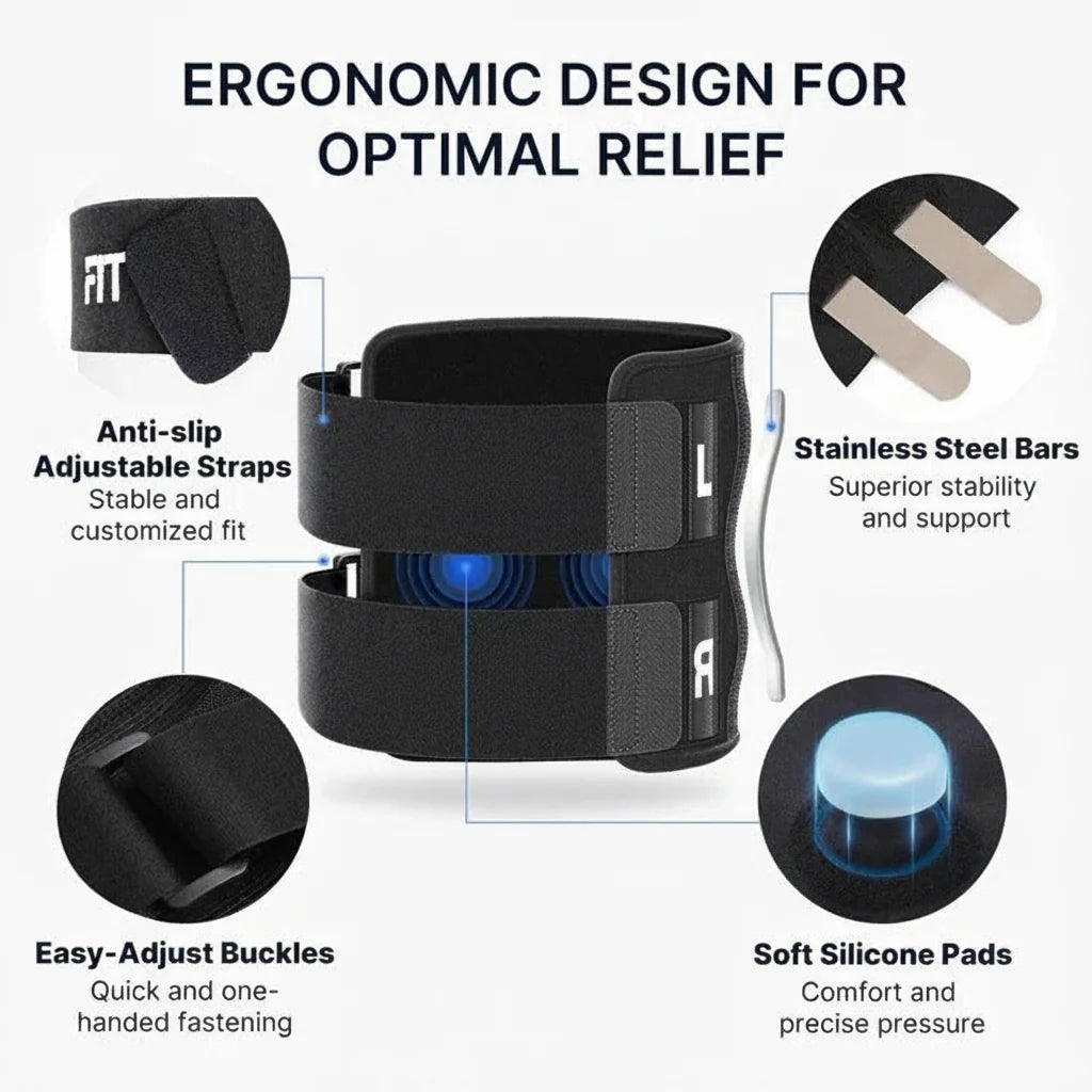 Knee Brace Adjustable Buckle Straps & Dual Silicone Pads