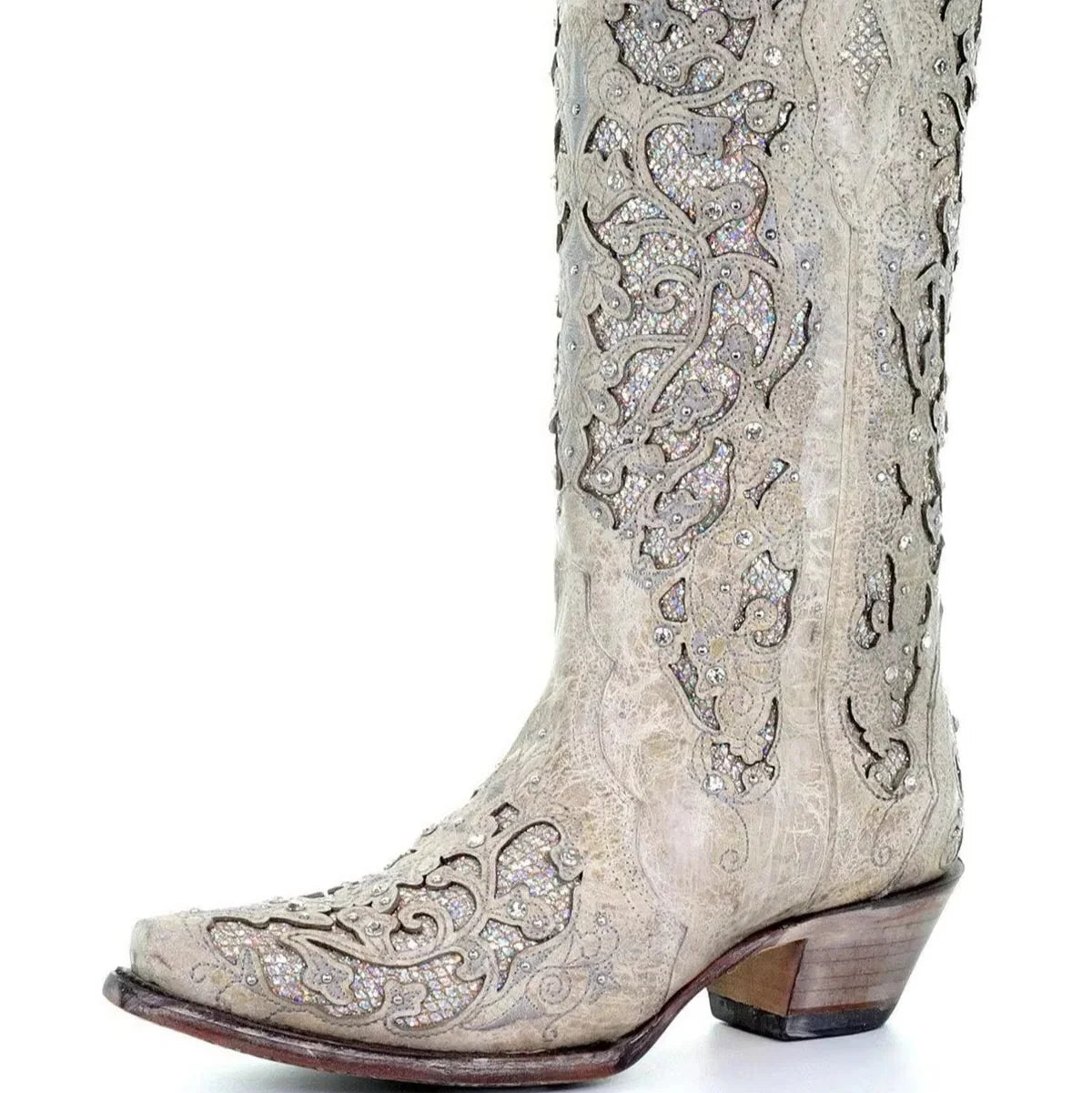 Knee-High Boots Sequined Embroidered Pointed Toe & Block Heel
