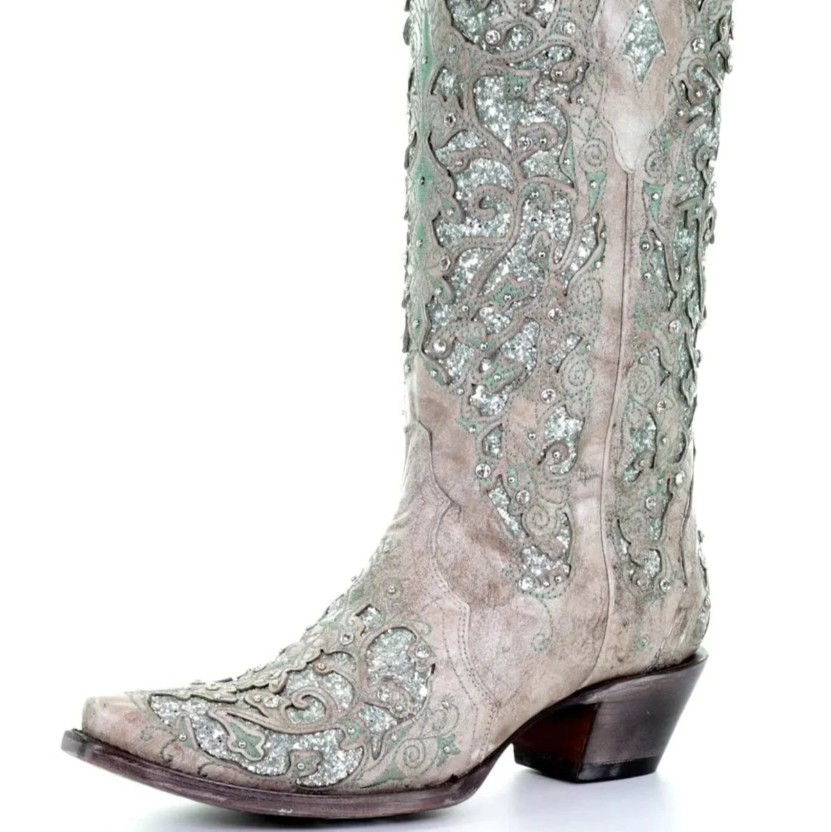 Knee-High Boots Sequined Embroidered Pointed Toe & Block Heel