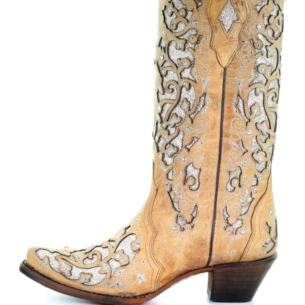 Knee-High Boots Sequined Embroidered Pointed Toe & Block Heel
