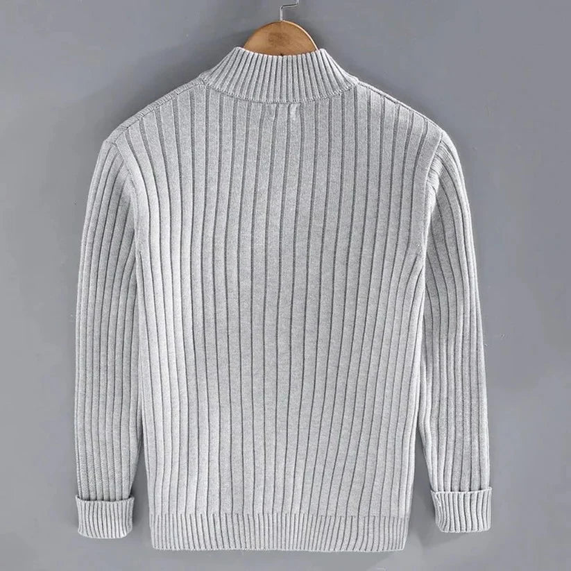 Knit Cardigan Slim Fit Zip Front Ribbed Cuffs