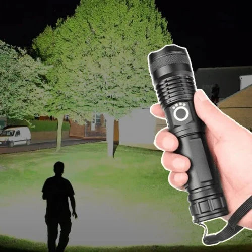 LED Flashlight 90,000 Lumens Adjustable Zoom USB Rechargeable