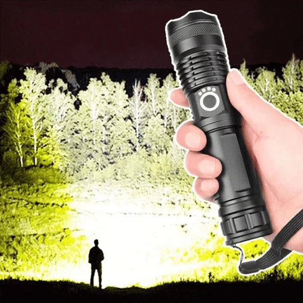 LED Flashlight 90,000 Lumens Adjustable Zoom USB Rechargeable
