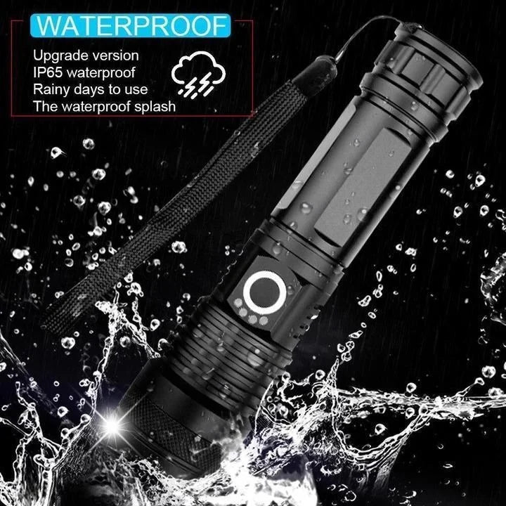 LED Flashlight 90,000 Lumens Adjustable Zoom USB Rechargeable