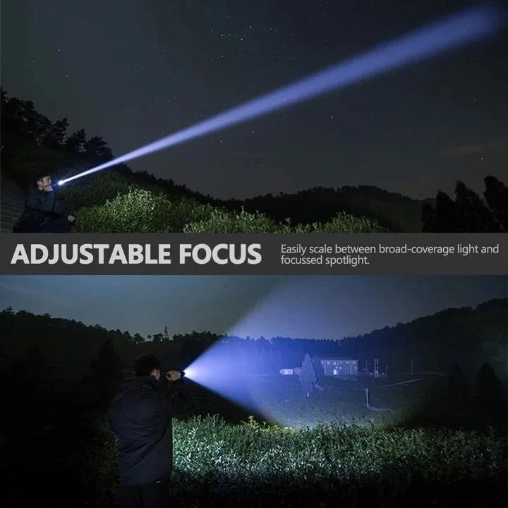 LED Flashlight 90,000 Lumens Adjustable Zoom USB Rechargeable