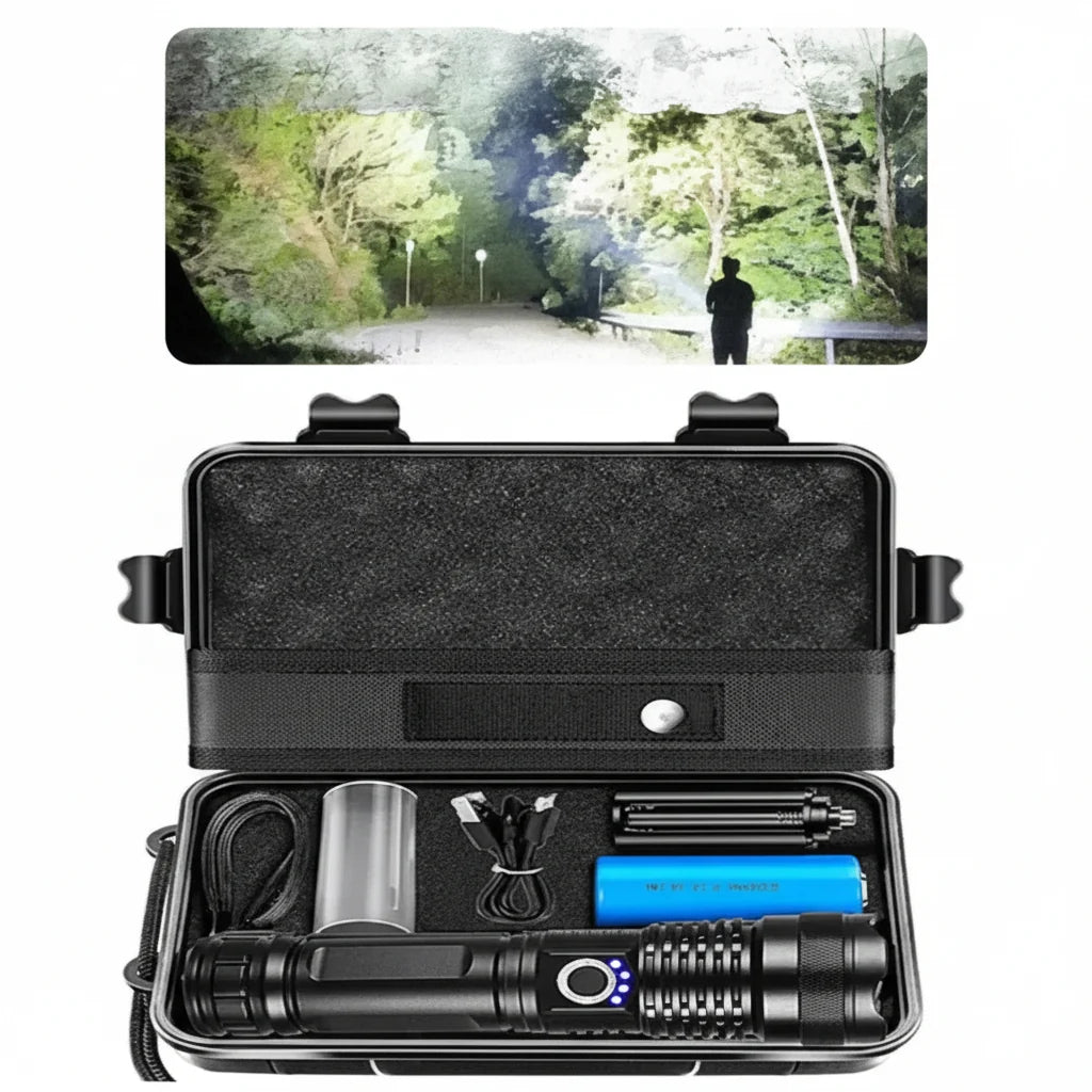 LED Flashlight Zoomable Beam USB Rechargeable Water-Resistant