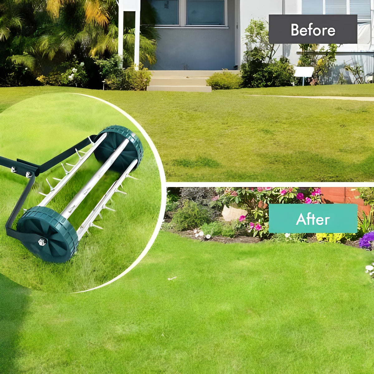 Lawn Aerator 18 Inch Steel Spike Roller Ergonomic Handle