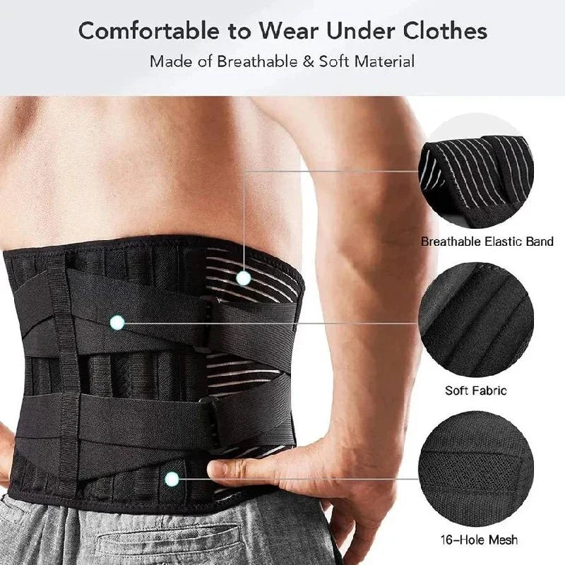 Lumbar Support Belt Dual Adjustable Straps Memory Stays