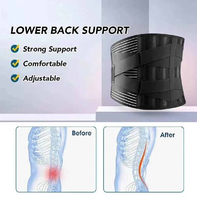 Lumbar Support Belt Dual Adjustable Straps Memory Stays