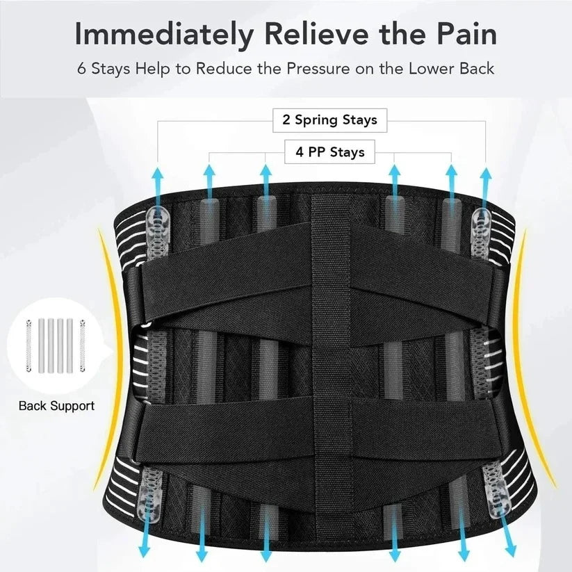 Lumbar Support Belt Dual Adjustable Straps Memory Stays