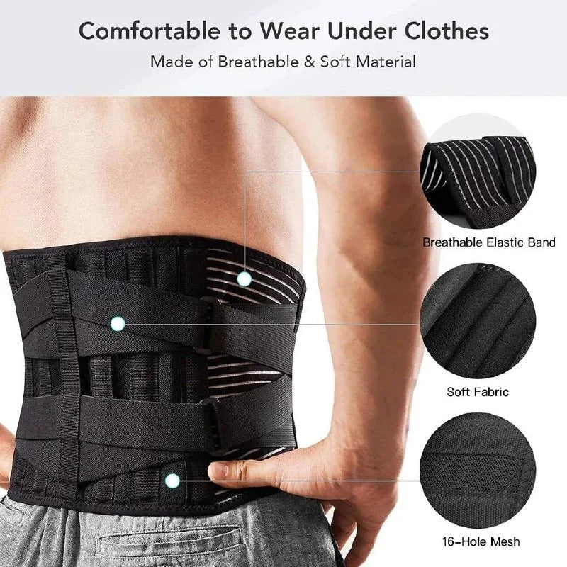 Lumbar Support Belt Dual Adjustable Straps Memory Stays