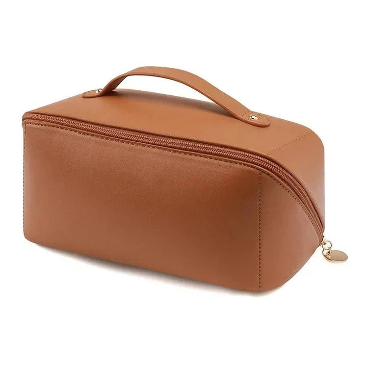 Makeup Organizer Pouch Wide-Opening PU Leather & Mesh Pockets