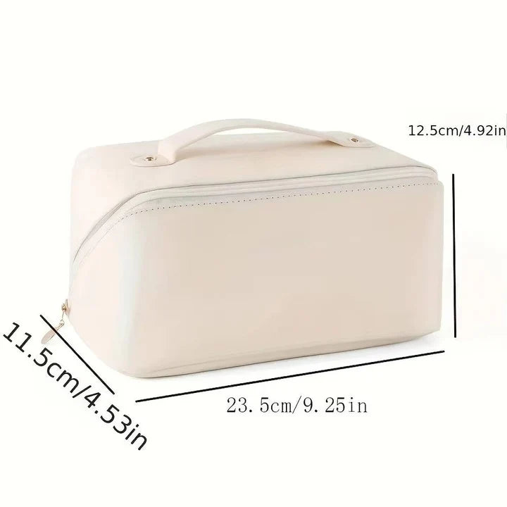 Makeup Organizer Pouch Wide-Opening PU Leather & Mesh Pockets