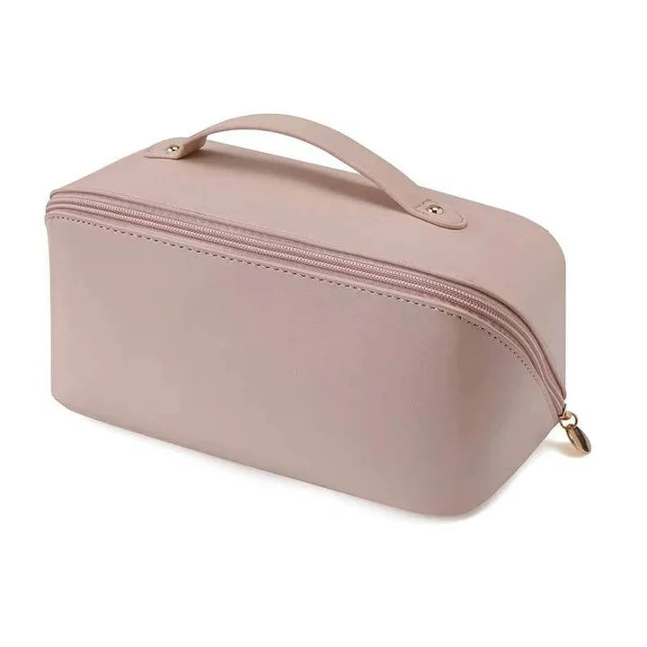 Makeup Organizer Pouch Wide-Opening PU Leather & Mesh Pockets