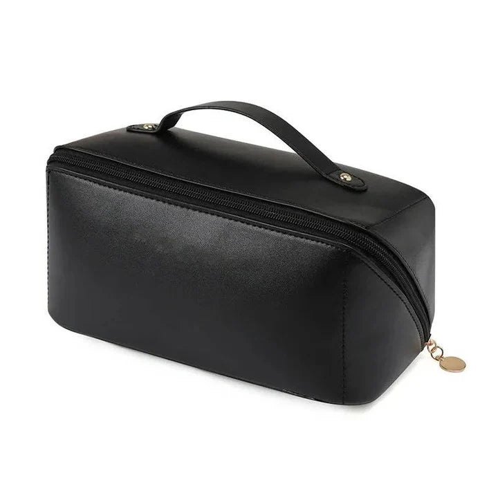 Makeup Organizer Pouch Wide-Opening PU Leather & Mesh Pockets