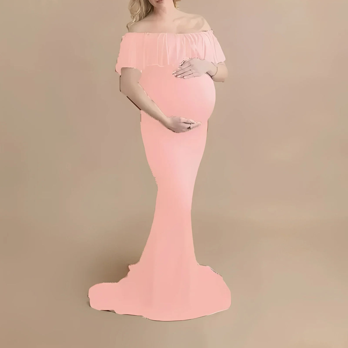 Maternity Photoshoot Dress Lace-Blend Stretchy Ankle-Length