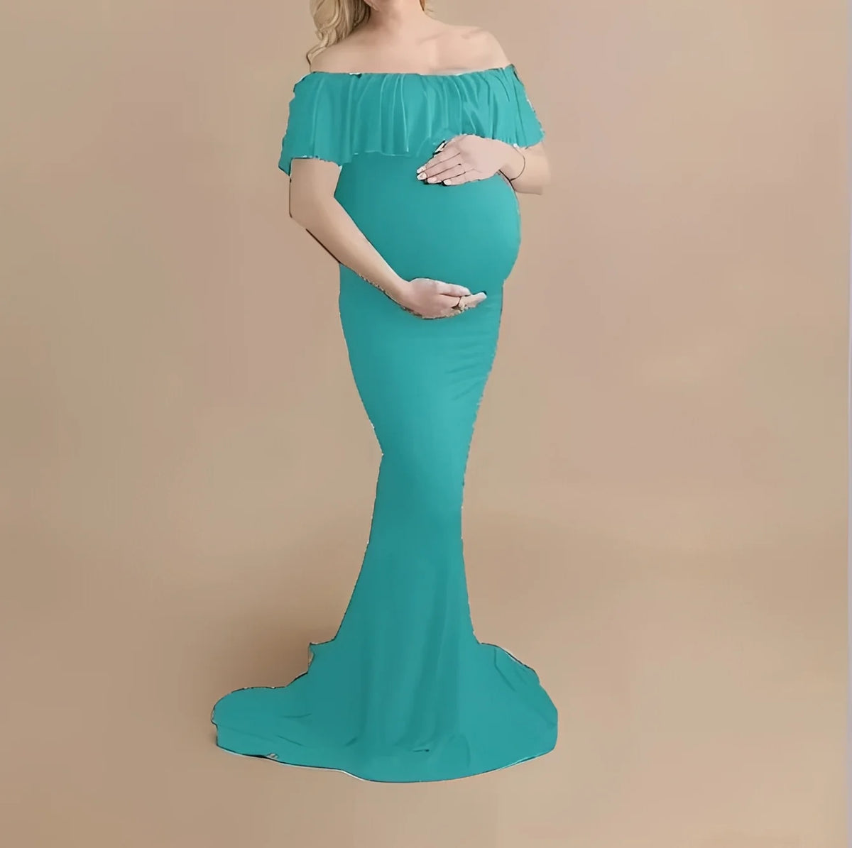Maternity Photoshoot Dress Lace-Blend Stretchy Ankle-Length