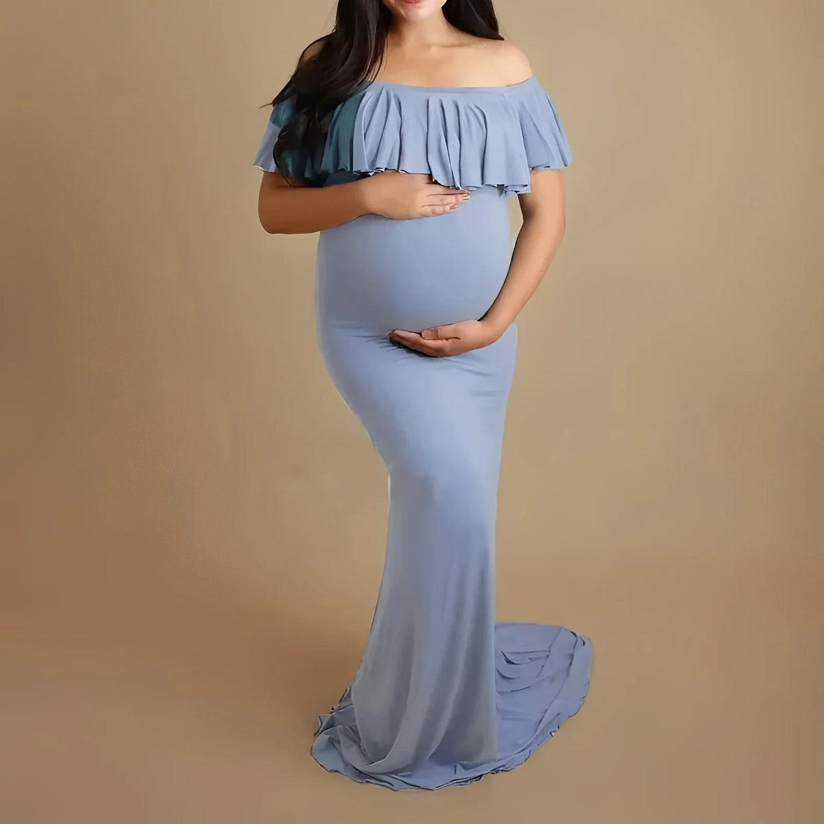 Maternity Photoshoot Dress Lace-Blend Stretchy Ankle-Length