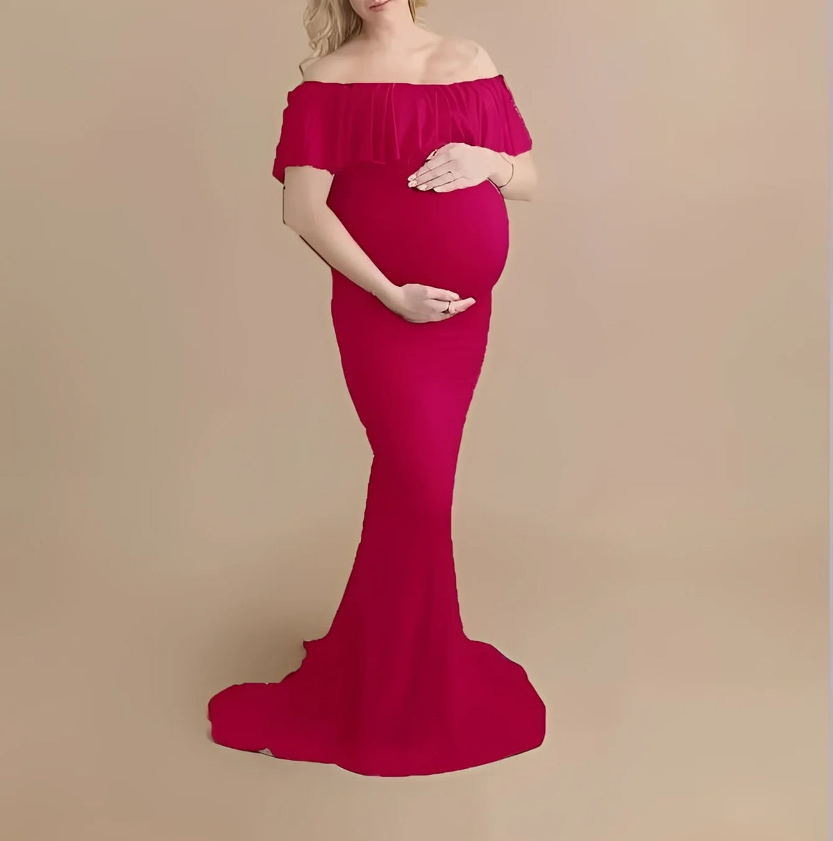 Maternity Photoshoot Dress Lace-Blend Stretchy Ankle-Length