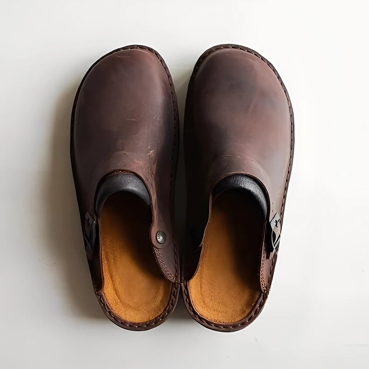 Men's Slippers Leather Removable Insole & Curved Sole