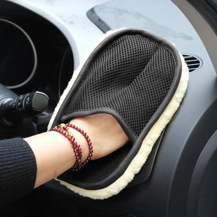 Microfiber Car Cloth Dual-Sided Wool-Trim & Mesh Elastic Wristband