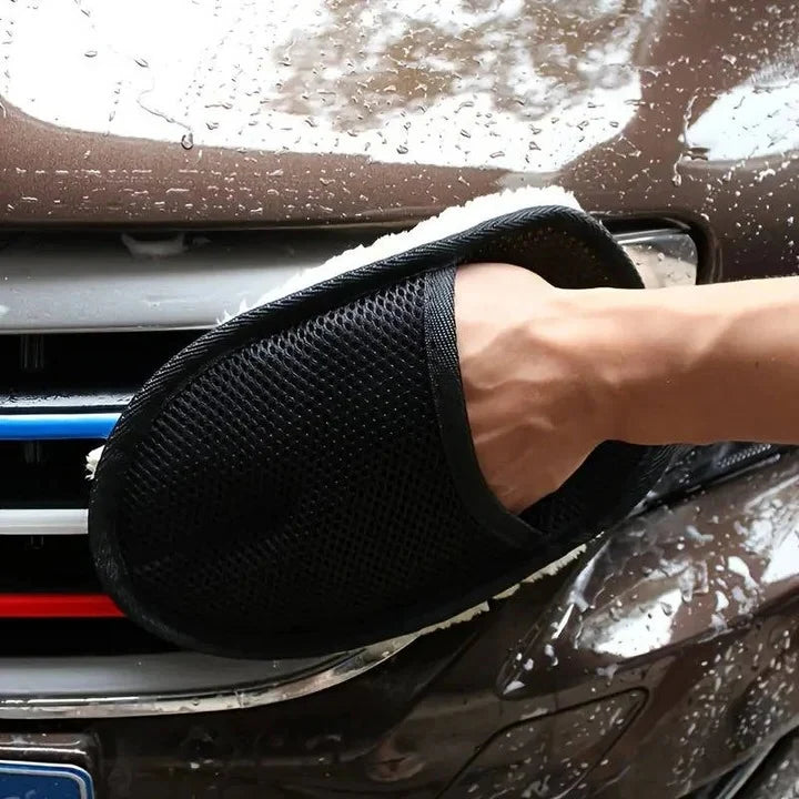 Microfiber Car Cloth Dual-Sided Wool-Trim & Mesh Elastic Wristband